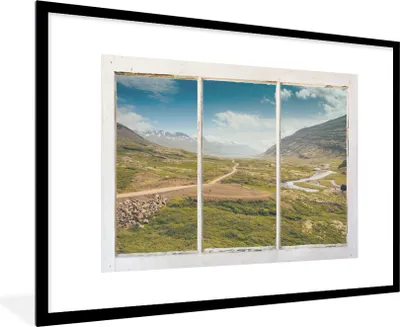 Produktbild von MuchoWow® MuchoWow® Gerahmtes Poster Aussicht - Weg - Berg 90x60 cm - Poster mit zchwarzem Bilderrahmen - Wanddekoration - Fotos
