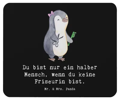 Produktbild von Mr. & Mrs. Panda Mousepad Friseurin Herz - Schwarz - Geschenk, Mouse Pad, Lustig, mousematte, Spruch, laptop, Friseursalon, pc, Mauspad, Beruf, Eröffnung Friseur