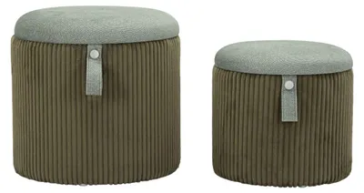 Image de Lot de 2 poufs de rangement Bolzano en velours côtelé vert Ø38x38 et Ø32x28 cm