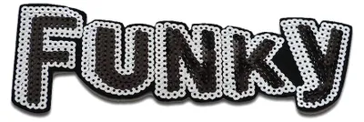 Produktbild von Funky Mit Pailletten Comic - Aufnäher, Bügelbild, Aufbügler, Applikationen, Patches, Flicken, Zum Aufbügeln, Größe: 19,7 x 6,9 cm