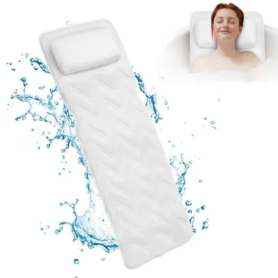 Immagine prodotto di Cuscino da bagno – Tappetino da bagno con poggiatesta – Supporto per il collo – Ventose antiscivolo – Design traspirante 5D – Esperienza spa confortevole