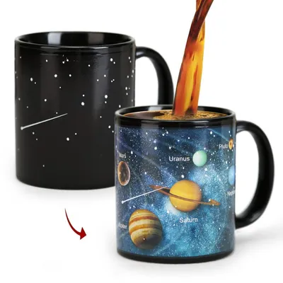 Immagine prodotto di Tazza da caffè con effetto termico, capacità 325 ml, in Vetroceramica, con decorazione a tema sistema solare, spazio, astronomia