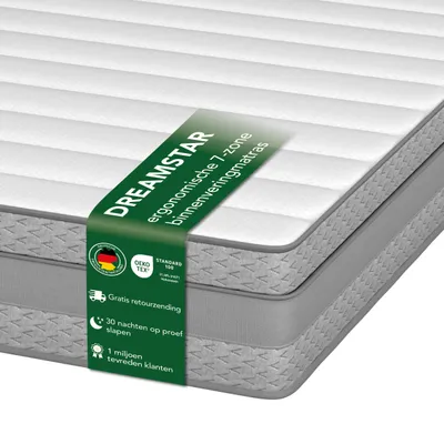 Productafbeelding van Hoogwaardige 7-zone pocketveringmatras | 90 x 200 cm | 21 cm hoog | H3 | medium stevigheid | DREAMSTAR met randversteviging
