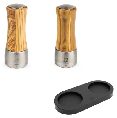 Produktbild von PEUGEOT Mühlenset 16cm MADRAS Olivenholz Stahlmahlwerk Pfeffermühle Salz Menage