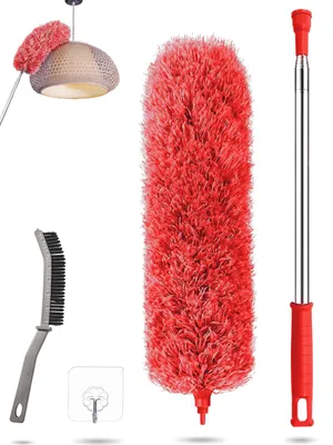 Produktbild von Teleskop-Staubwedel - Waschbarer Mikrofaser-Staubwischer mit biegsamem Kopf - Edelstahl-Teleskopstange ausziehbar bis 240 cm