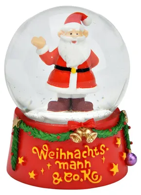 Produktbild von Weihnachtsmann & Co. KG Schneekugel, Schüttelkugel, Glaskugel mit Schnee, Schneekugel Weihnachtsmann aus Glas mit rotem Sockel, Größe L/B/H/Ø Kugel 6,5 x 6,5 x 8,8 cm Ø 6,5 cm.