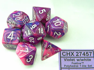 Obrázok produktu pre Chessex Sada kociek z fialovej a bielej kocky 7 kusov