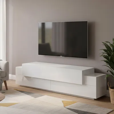 Imagen del producto de Arold - Mueble para TV 200x45x52h cm Blanco Brillante, 3 Estantes