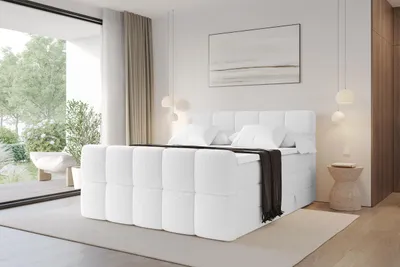 Produktbild von ALTDECOR Boxspringbett mit Fußteil - H3/H4 Matratze und Topper - FAMA-Z KING - 180x200 - Weiß - Doppelbett, Boxbett, Polsterbett mit Bettkasten mit Stauraum und Kopftei