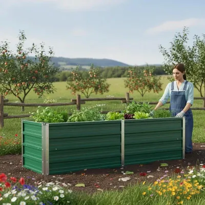 Produktbild von Garten Hochbeet - Pflanzkasten - 160x40x45 cm verzinkter Stahl - Offener Boden - Grün