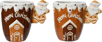 Produktbild von Tasse Keramik mit Griff 10,5cm Lebkuchenhaus Braun 1 Stück sortiert