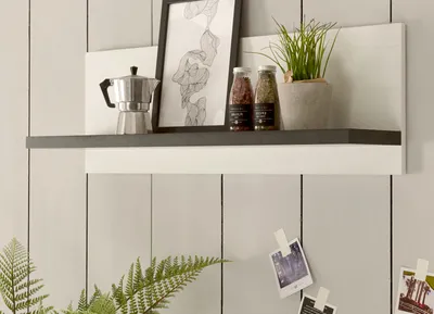 Produktbild von Küchenregal "Stove" weiß Pinie anthrazit Küche Wandregal 90 x 30 cm