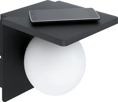Produktbild von EGLO Wandlampe Ciglie, Wandleuchte, Material: Aluguss, Farbe: Schwarz, Glas: Opal-matt, weiß, inkl. QI-Charger (wireless charging), Fassung: E14