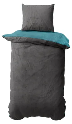 Produktbild von Devior 2 tlg Wende Nicky Plüsch Bettwäsche 155x220 cm anthrazit/petrol Cashmere Touch Winter Bettbezug Set mit Reißverschluss