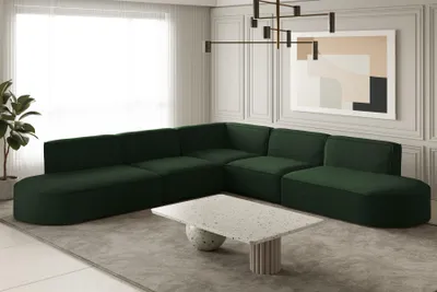 Produktbild von Ecksofa Designersofa PALMA in Stoff Opera Velvet Grün Seite Universal