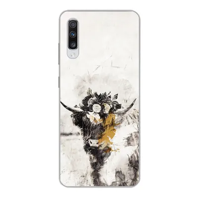 Produktbild von MuchoWow® Handyhülle Schutzhülle Hülle für Samsung Galaxy A70 Schottischer Highlander - Farbe - Blumen Silikon Softcase Handy Hülle - Schutzhaube