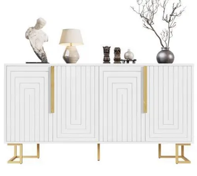 Immagine prodotto di Mobile contenitore con frontale geometrico, dimensioni 152x40x75 cm, colore bianco