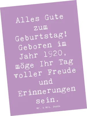 Produktbild von Mr. & Mrs. Panda Postkarte Spruch 1920 Geburtstag - Lavendeltraum - Geschenk, Geburtstagsgeschenk, Alter, liebevolles, Grußkarte, Ansichtskarte, Happy Birthday, Fotokarte
