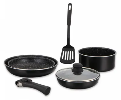 Produktbild von Herzberg HG-8090-7BK: 7-Teiliges marmorbeschichtetes Kochgeschirrset