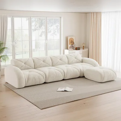 Zdjęcie produktu dla Czteroosobowa modułowa sofa narożna w kształcie litery L do salonu, z antypoślizgowym spodem, bez konieczności montażu, w zestawie z podnóżkiem