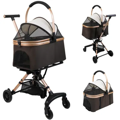 Produktbild von 3 in 1 Haustierbuggy für kleine Hunde & Katzen,Klappbar Hundewagen mit abnehmbarer Transportbox & Autositz,Pet Stroller Haustierwagen Oxford Bis 20kg