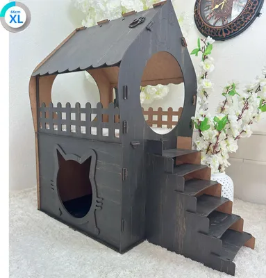 Produktbild von Zweistöckiges MDF Katzenhaus in Dunkelbraun – In 3 Größen (XL, XXL, 3XL) – Werkzeugloser Aufbau : XL