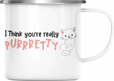 Produktbild von Trendation - Valentinstag Emaille Tasse Geschenk für Ihn Sie Lustig Katzenbesitzer Geschenkidee Becher Freund Freundin Liebe Paare (Silber)