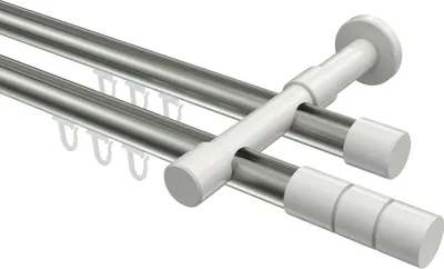 Produktbild von Interdeco Innenlaufstange / Gardinenstange mit Innenlauf Edelstahl-Optik / Weiß, Typ Prestige Elanto (Rillenzylinder), 20 mm Ø 2-läufig, 360 cm