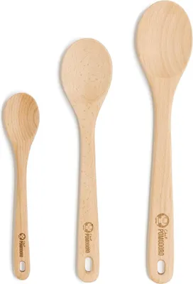 Produktbild von Famanu Holzkochlöffel - Set aus 3 langlebigen Buchenholzlöffeln - 20,3 cm, 26,3 cm, 30,5 cm