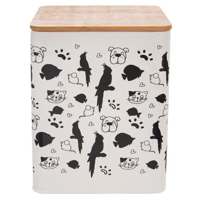 Immagine prodotto di Scatola per alimenti per animali in metallo con coperchio ermetico in legno, decorazione unica