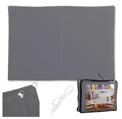 Image de Tente d'ombrage rectangulaire Relaxdays, hydrofuge, résistante aux UV, avec cordes de tension, terrasse, balcon, L x P : 2 x 3 m, gris