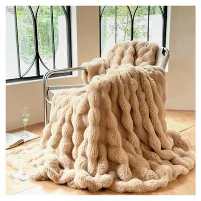 Produktbild von Wendbare Kaninchenfell-Kunstfelldecke, Sherpa-Plüschdecke, warm und gemütlich für Bett und Sofa (Kaffee, 150 x 200 cm)