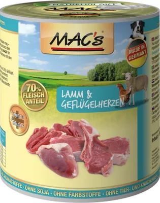 Produktbild von MAC's DOG LAMM & GEFLÜGELHERZEN, Adult, jede Rasse, Lamm, Geflügel, 800 g