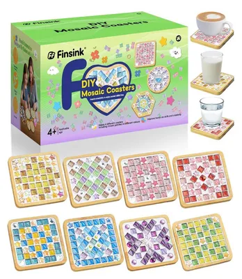 Image de Kit de création de mosaïques pour enfants, 8 pièces, sous-verres, bricolage, mosaïques en bois, verre et bois
