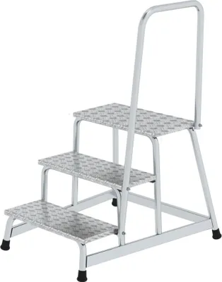 Produktbild von Arbeitspodest starr mit Handlauf | 3 Stufen | Aluminium-Warzenblech | Rutschfeste Kunststoffschuhe