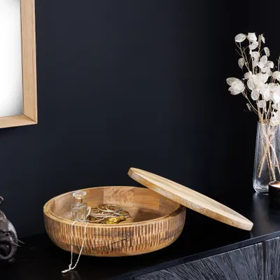 Produktbild von riess-ambiente Schale PURE NATURE 40cm natur Mangoholz rund mit Deckel Schmuck-Dose  Holzschale Dekoration Deko