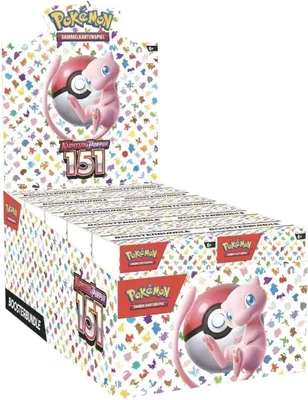 A display box of Pokemon trading card booster bundles.