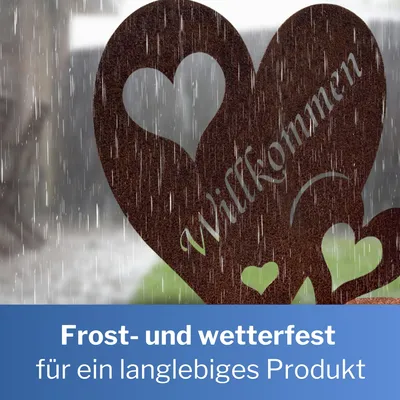 Produktbild von Edelrost Herz - Willkommen - Schild Gartenstecker Metall Gartenfigur, Metall Figur Gartendekoration  ca 990g