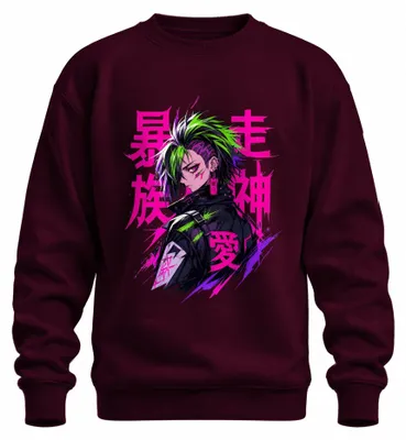 Productafbeelding van Bosozoku anime manga cyberpunk, Japan, Japans, Y2K, otaku, sweatshirt, trui, bordeauxrood, XXL