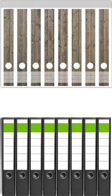 Produktbild von Wallario 8 Stück schmale Ordner inkl. Klebeetiketten mit Motive Holzpaneelen in grau braun - Holzmuster mit Maserung -  Set mit Rückenschildern / Ordnerrücken Stickern