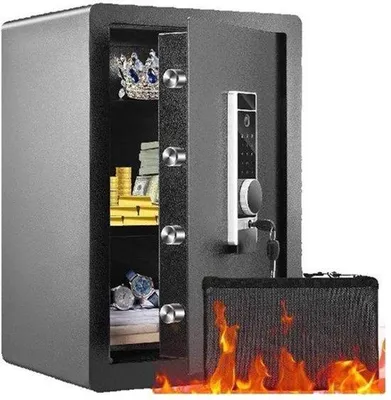 Image de Coffre-fort électronique – coffre-fort en acier avec lecteur d'empreintes digitales et code – pour documents et bijoux