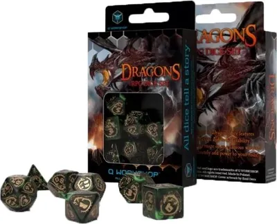 Image de Dragons - Jeu de dés vert bouteille et or (7)