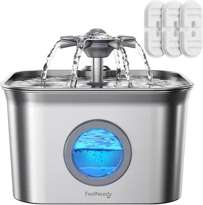 Image de Fontaine à eau de 2,8 litres, avec 3 filtres, en acier inoxydable, compatible lave-vaisselle, pour chat