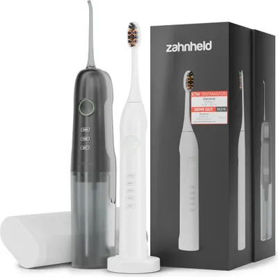 Produktbild von Zahnheld Set Schallzahnbürste und Munddusche, elektrische Zahnbürste, Zahndusche mit feinem Wasserstrahl, Zahnzwischenraumreiniger für Erwachsene