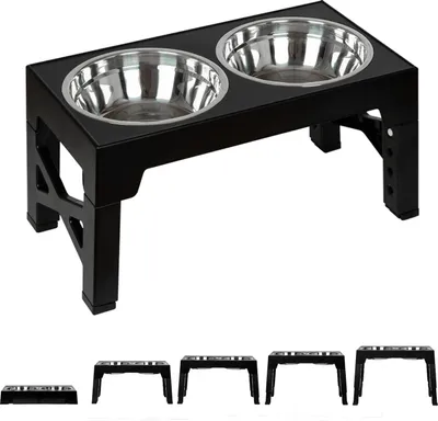 Immagine prodotto di Ciotola per cani rialzata regolabile con 2 ciotole in acciaio inox - 5 altezze nero