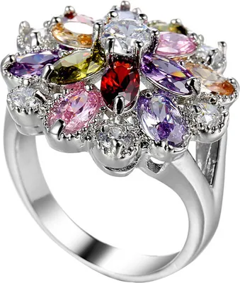 Produktbild von Damen-Ring, mehrfarbig, Zirkonia, eingelegt, Hochzeit, Verlobung, Schmuck, Geschenk-Mehrfarbig,US 10