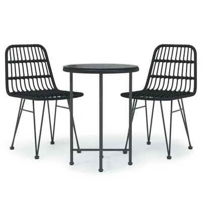 Produktbild von 3-tlg. Garten-Essgruppe Schwarz Poly Rattan