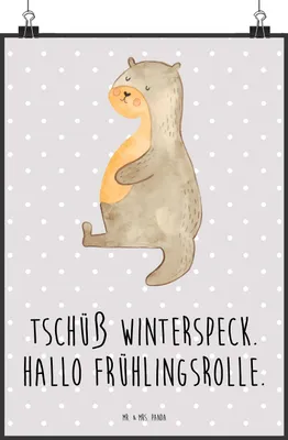 Produktbild von Mr. & Mrs. Panda Bild Otter Bauch DIN A1 - Grau Pastell - Geschenk, wanddeko, Winterspeck, Kunstdruck, drucke, Seeotter See, Wanddekoration, Wandbild, dick, Sportmuffel