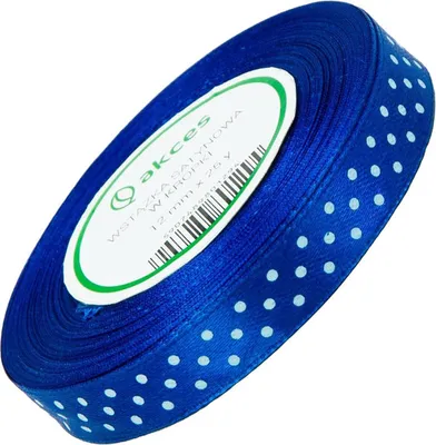 Image de Ruban de satin bleu marine à pois blancs 12mm 23m