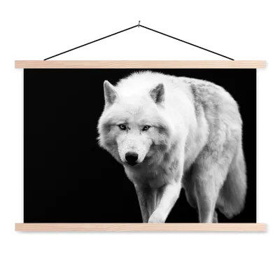 Produktbild von MuchoWow® Textilposter Wolf - Tier - Schwarz - Weiß 60x40 cm mit holzfarbenen Rahmen - Bilder